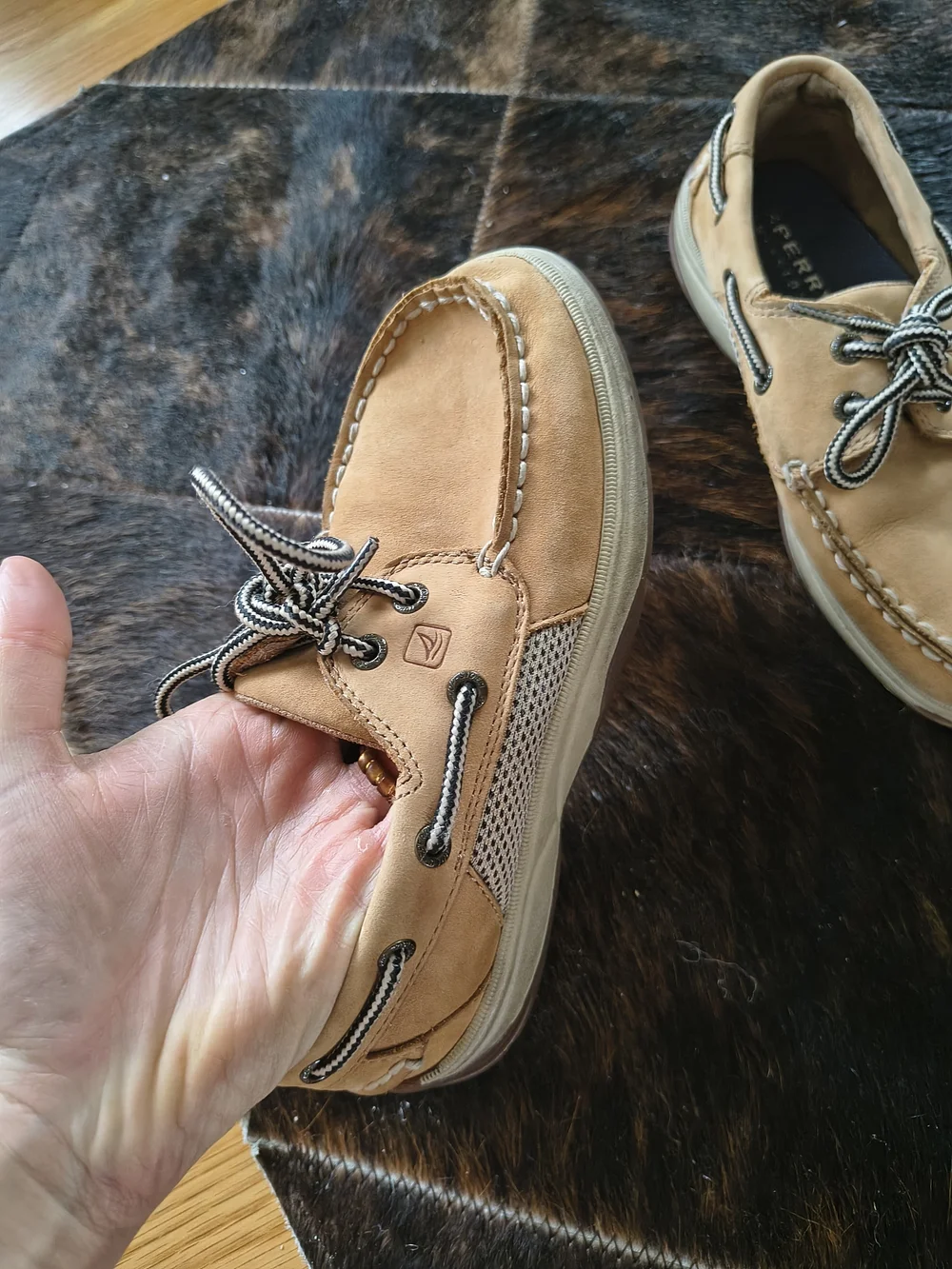 Sperry Kids Tan Moccasin Boat Shoes with Contrast Laces